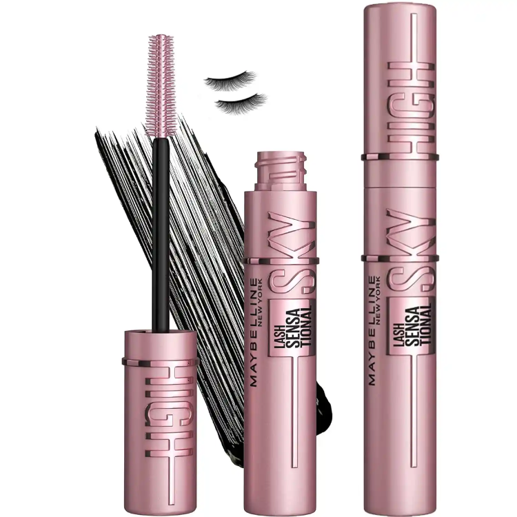 Bütün kirpiklərdə limitsiz uzunluq üçün Maybelline Lash Sensational Sky High Washable Mascara, Blackest Black RUSSIAN